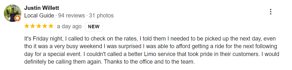 Five-star customer review from Justin Willett